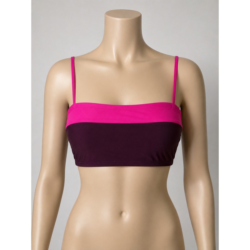 Kona Sol Colorblock Bandeau Bikini Top Pink Purple Padded Womens Small